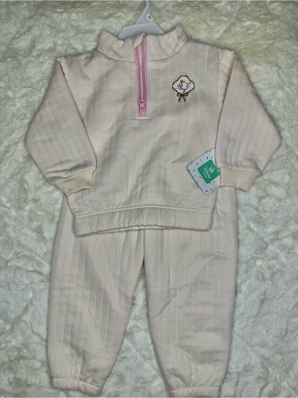 Disney Light Pink Quilted Sweatshirt & Jogger Set with Pink Zip